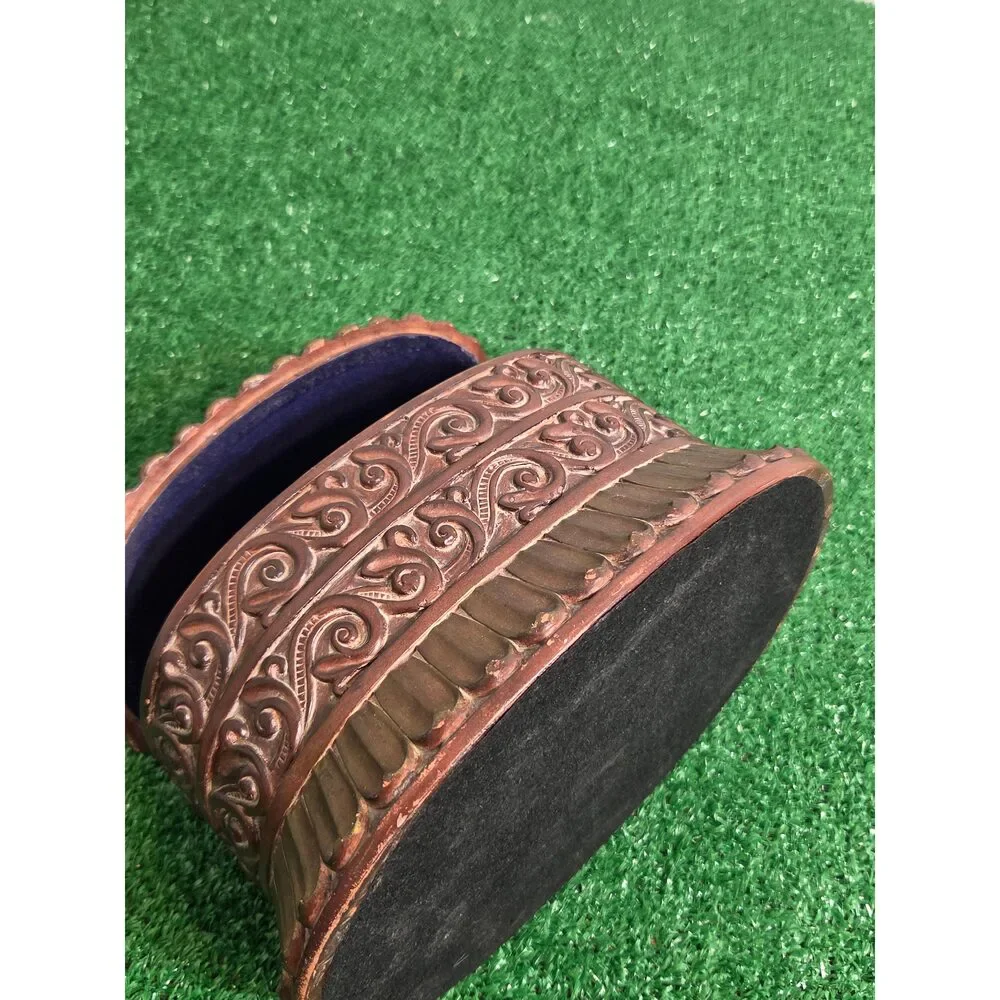 Vintage Ornate Bronze Tone Resin Trinket Box Large Oval Storage Container with
